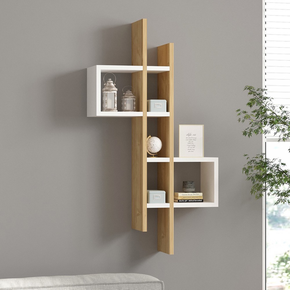 Ραφιέρα Τοίχου Garel Pakoworld Σε Oak-Λευκή Απόχρωση 53,8X19,6X108Εκ