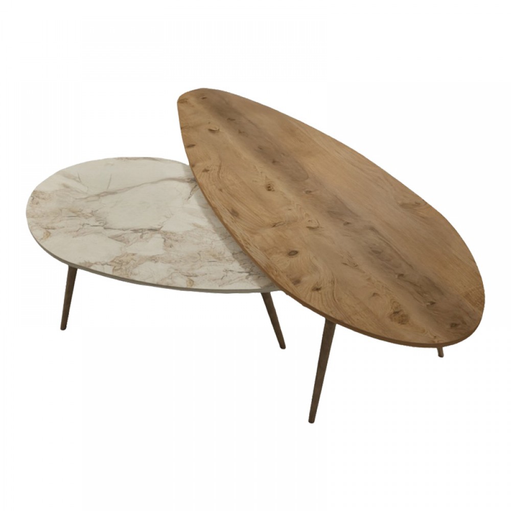 Τραπέζι Σαλονιού Monty Pakoworld 2 Τεμ Σε Απόχρωση Φυσικό-Μπεζ Μαρμάρου 116X46X46Εκ