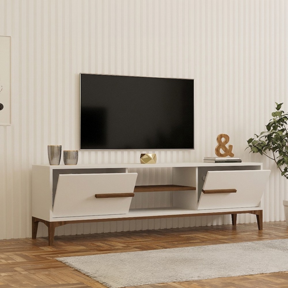 Έπιπλο Τηλεόρασης Eslem Pakoworld Λευκό Με Καρυδί 160X34,6X48,1Εκ