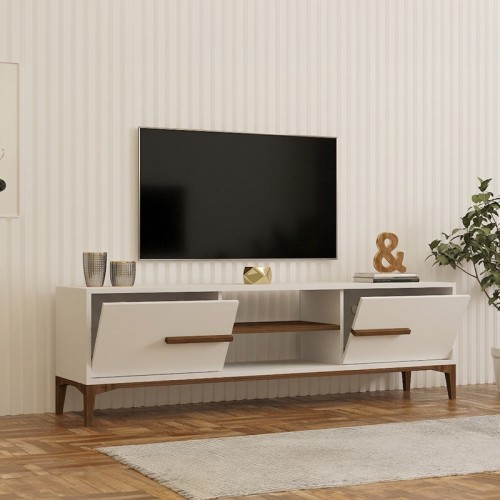 Έπιπλο Τηλεόρασης Eslem Pakoworld Λευκό Με Καρυδί 160X34,6X48,1Εκ