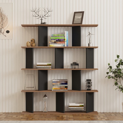 Βιβλιοθήκη Ratu Pakoworld Ανθρακί Με Oak 120X24,6X141Εκ
