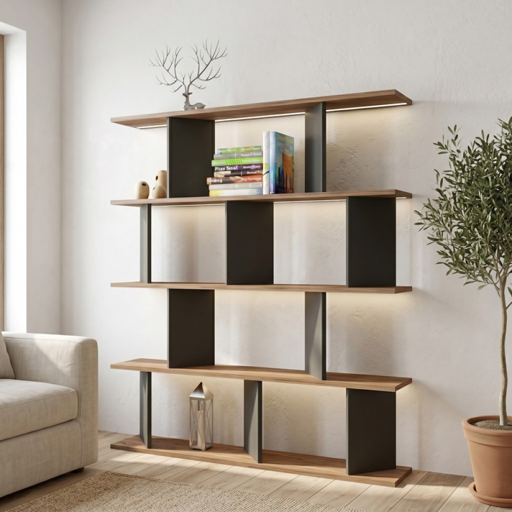 Βιβλιοθήκη Ratu Pakoworld Ανθρακί Με Oak 120X24,6X141Εκ