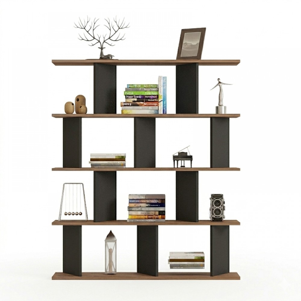 Βιβλιοθήκη Ratu Pakoworld Ανθρακί Με Oak 120X24,6X141Εκ