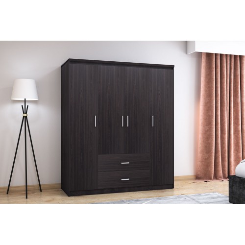 Ντουλάπα Ρούχων Τετράφυλλη Olympus Pakoworld Χρώμα Wenge 159X57X183Εκ