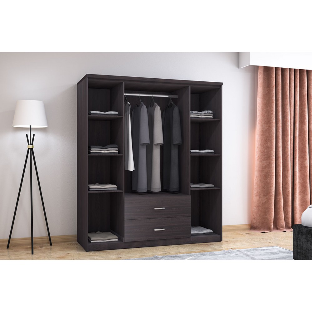 Ντουλάπα Ρούχων Τετράφυλλη Olympus Pakoworld Χρώμα Wenge 159X57X183Εκ