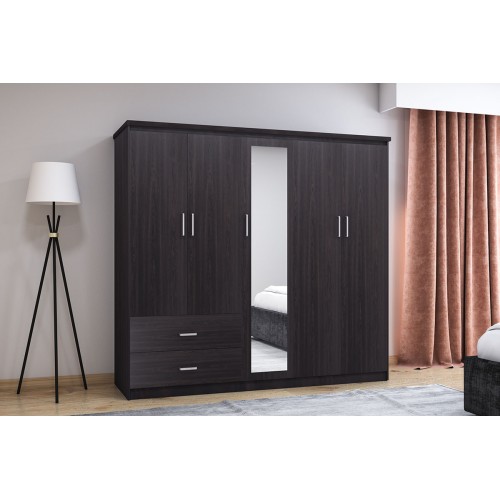 Ντουλάπα Ρούχων Πεντάφυλλη Olympus Pakoworld Χρώμα Wenge 198X57X183Εκ