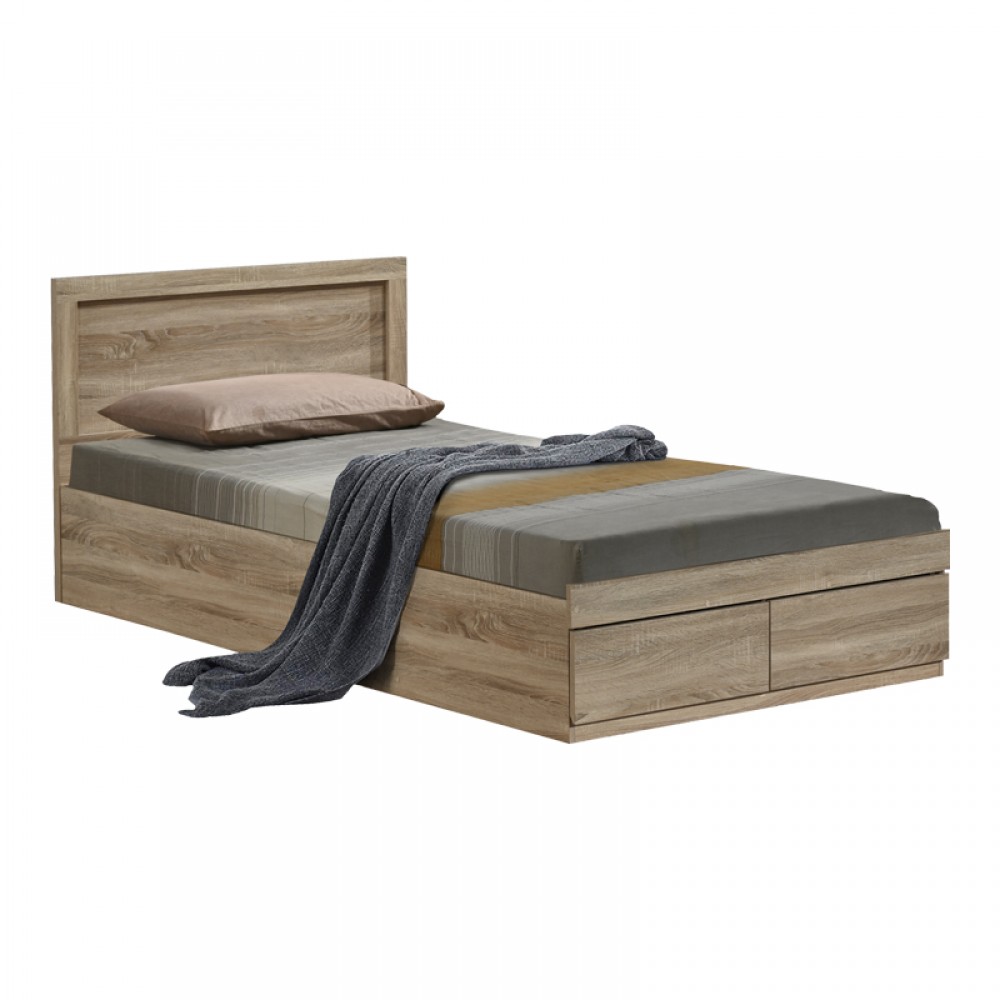Κρεβάτι Olympus Pakoworld Με Συρτάρι Σε Sonoma Απόχρωση 120X200Εκ
