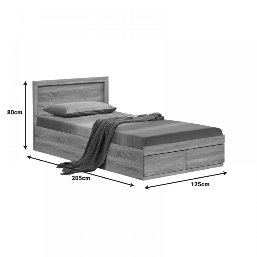 Κρεβάτι Olympus Pakoworld Με Συρτάρι Σε Sonoma Απόχρωση 120X200Εκ
