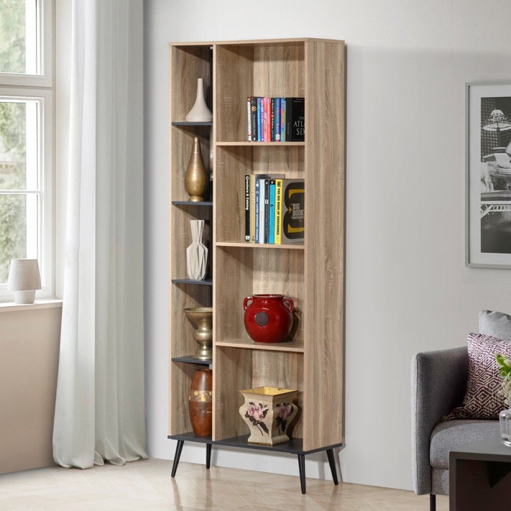 Βιβλιοθήκη Zezan Pakoworld Σε Sonoma-Ανθρακί Απόχρωση 76.5X30X200.5Εκ
