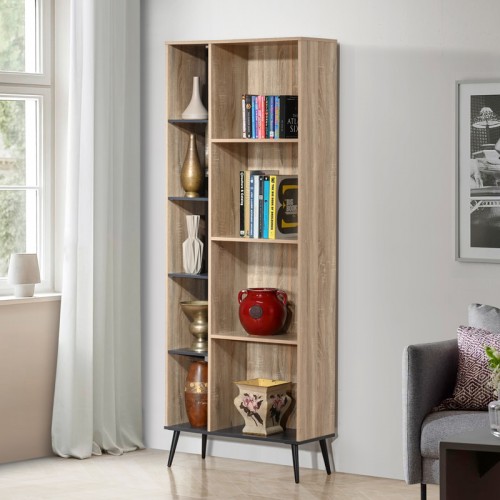 Βιβλιοθήκη Zezan Pakoworld Σε Sonoma-Ανθρακί Απόχρωση 76.5X30X200.5Εκ
