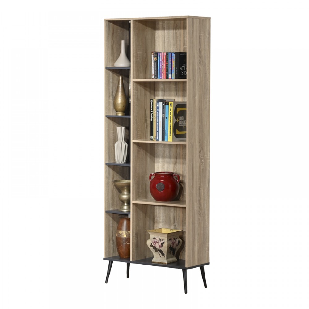 Βιβλιοθήκη Zezan Pakoworld Σε Sonoma-Ανθρακί Απόχρωση 76.5X30X200.5Εκ