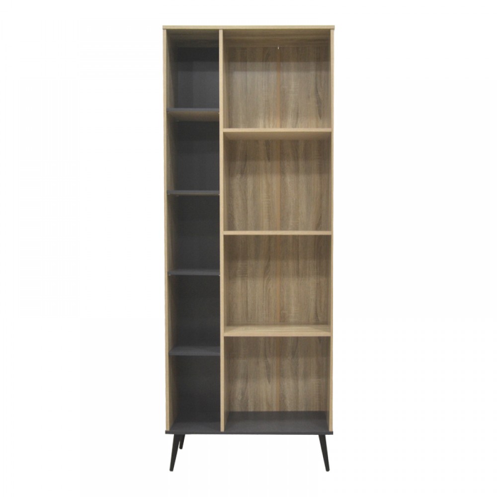 Βιβλιοθήκη Zezan Pakoworld Σε Sonoma-Ανθρακί Απόχρωση 76.5X30X200.5Εκ