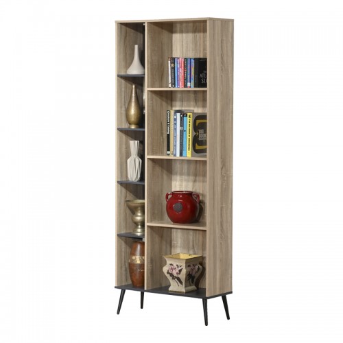 Βιβλιοθήκη Zezan Pakoworld Σε Sonoma-Ανθρακί Απόχρωση 76.5X30X200.5Εκ