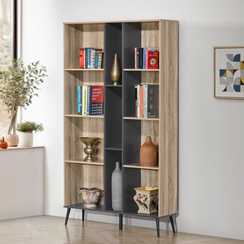 Βιβλιοθήκη Zezan Pakoworld Σε Sonoma-Ανθρακί Απόχρωση 114X30X200.5Εκ
