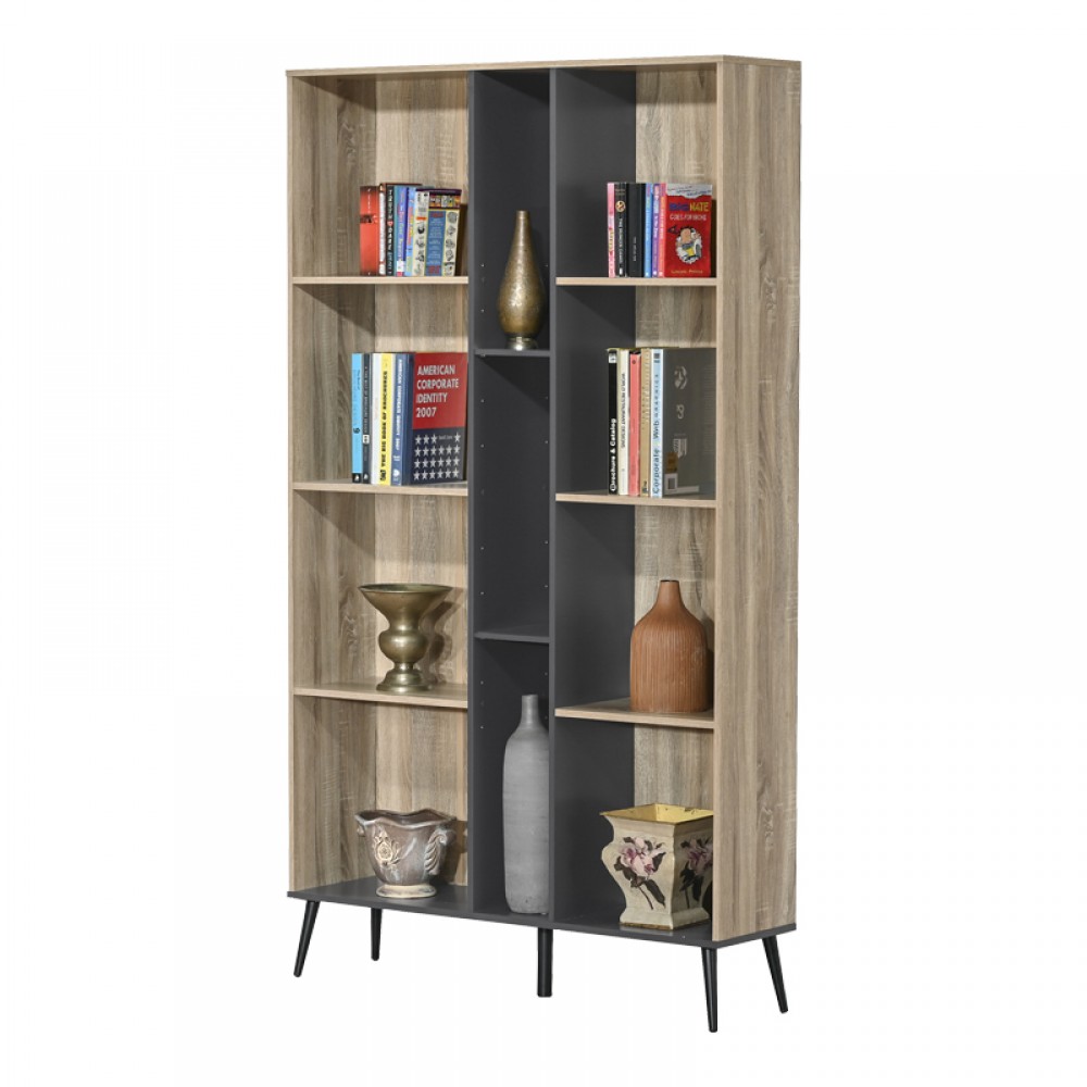 Βιβλιοθήκη Zezan Pakoworld Σε Sonoma-Ανθρακί Απόχρωση 114X30X200.5Εκ