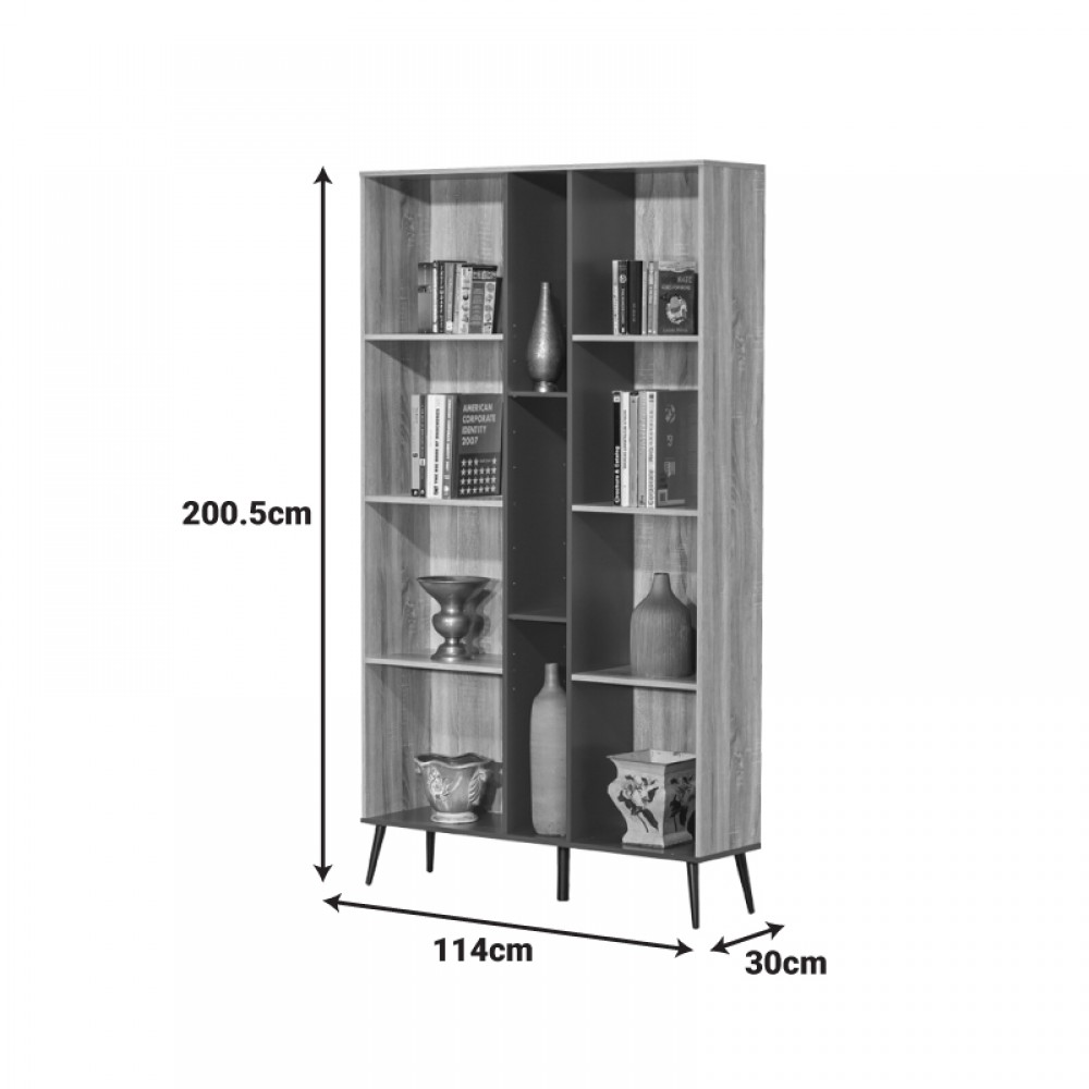 Βιβλιοθήκη Zezan Pakoworld Σε Sonoma-Ανθρακί Απόχρωση 114X30X200.5Εκ