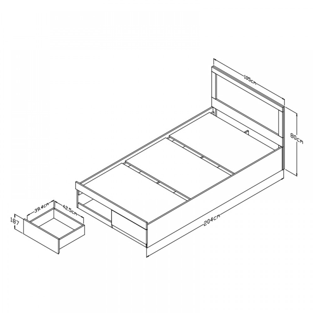 Κρεβάτι Μονό Olympus Pakoworld Με Συρτάρι Castillo Toro 100X200Εκ