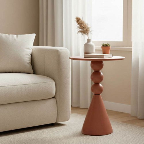 Βοηθητικό Τραπέζι Bilane Pakoworld Μέταλλο Σε Terracotta Απόχρωση Φ39X60Εκ