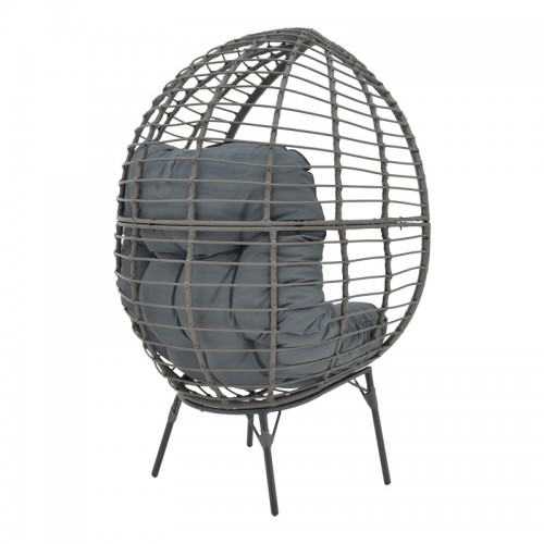 Πολυθρόνα Nestie Pakoworld Wicker Rattan Γκρι-Μεταλλικό Γκρι Πόδι-Γκρι Μαξιλάρι 102X80X155Εκ