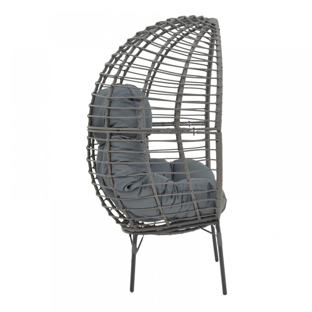 Πολυθρόνα Nestie Pakoworld Wicker Rattan Γκρι-Μεταλλικό Γκρι Πόδι-Γκρι Μαξιλάρι 102X80X155Εκ