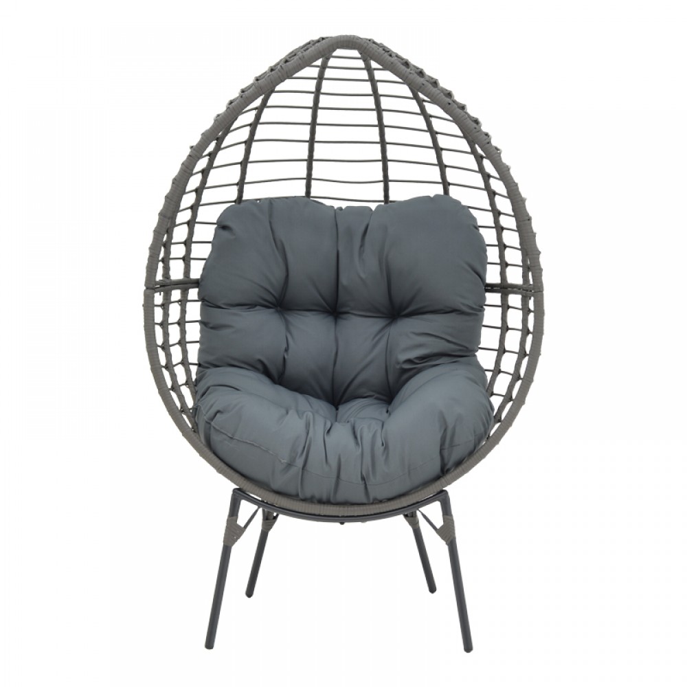Πολυθρόνα Nestie Pakoworld Wicker Rattan Γκρι-Μεταλλικό Γκρι Πόδι-Γκρι Μαξιλάρι 102X80X155Εκ