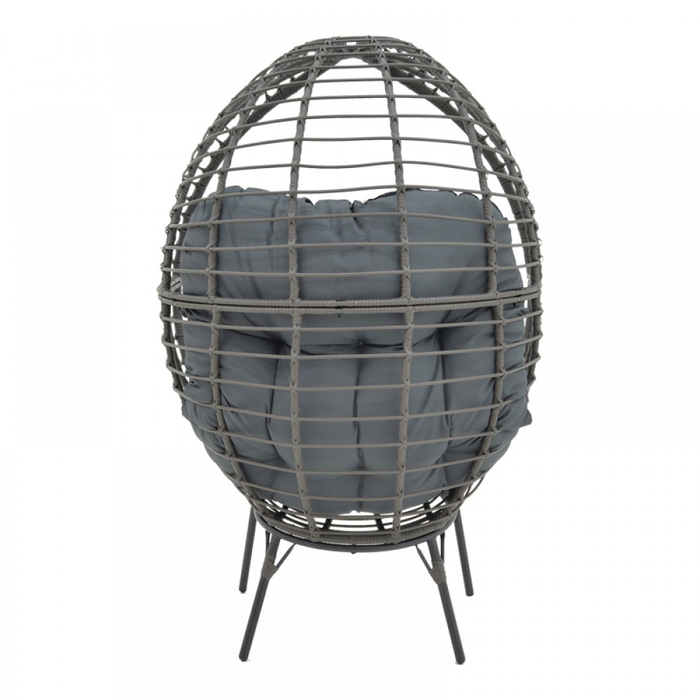Πολυθρόνα Nestie Pakoworld Wicker Rattan Γκρι-Μεταλλικό Γκρι Πόδι-Γκρι Μαξιλάρι 102X80X155Εκ