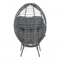 Πολυθρόνα Nestie Pakoworld Wicker Rattan Γκρι-Μεταλλικό Γκρι Πόδι-Γκρι Μαξιλάρι 102X80X155Εκ