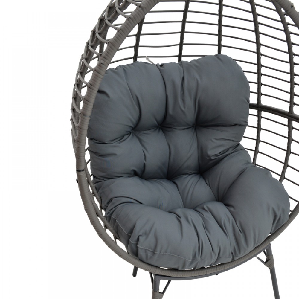 Πολυθρόνα Nestie Pakoworld Wicker Rattan Γκρι-Μεταλλικό Γκρι Πόδι-Γκρι Μαξιλάρι 102X80X155Εκ