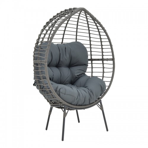 Πολυθρόνα Nestie Pakoworld Wicker Rattan Γκρι-Μεταλλικό Γκρι Πόδι-Γκρι Μαξιλάρι 102X80X155Εκ