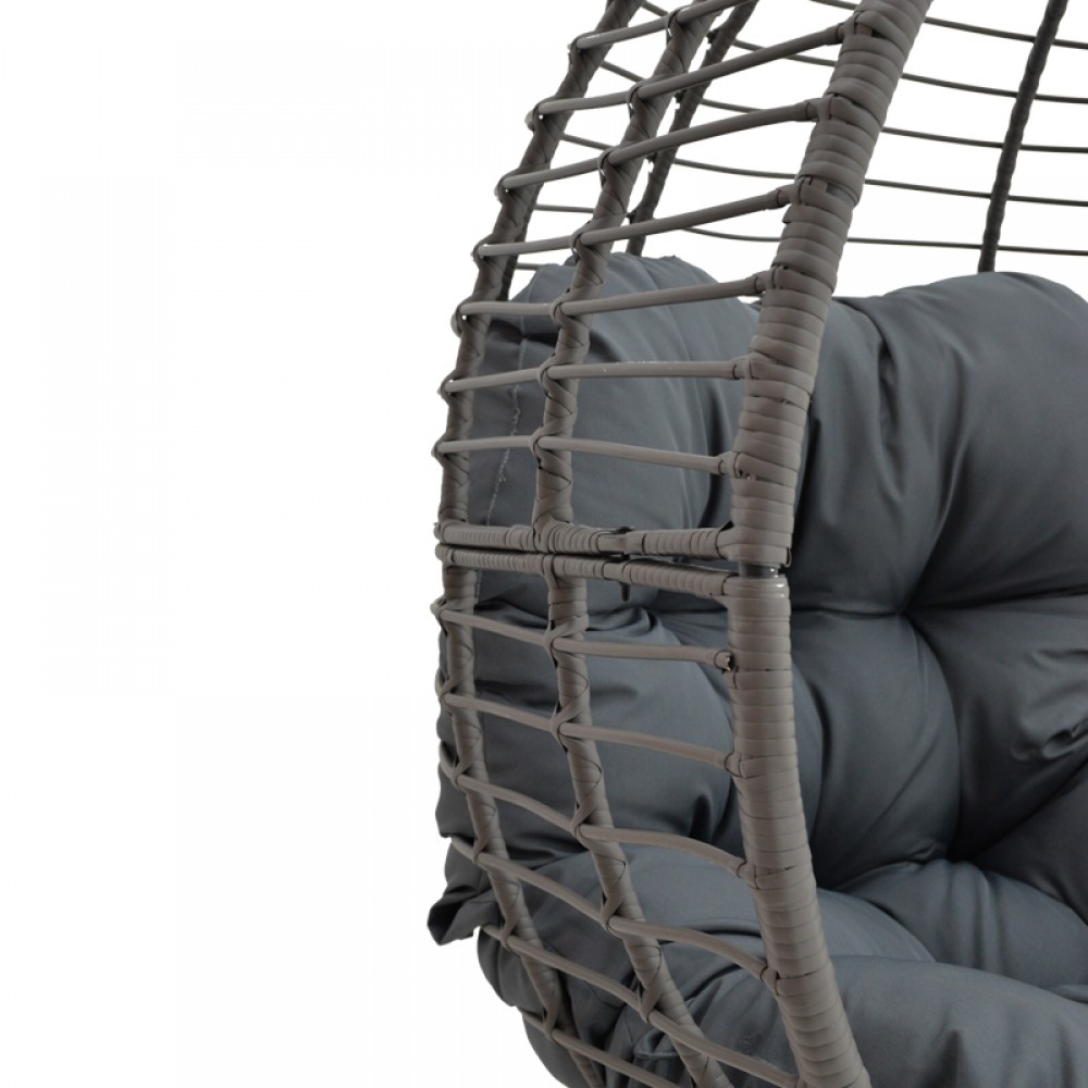 Πολυθρόνα Nestie Pakoworld Wicker Rattan Γκρι-Μεταλλικό Γκρι Πόδι-Γκρι Μαξιλάρι 102X80X155Εκ