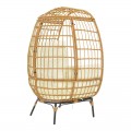 Πολυθρόνα Frox Pakoworld Wicker Rattan Φυσικό-Μεταλλικό Φυσικό-Μαύρο Πόδι-Μπεζ Μαξιλάρι 96X76X145Εκ