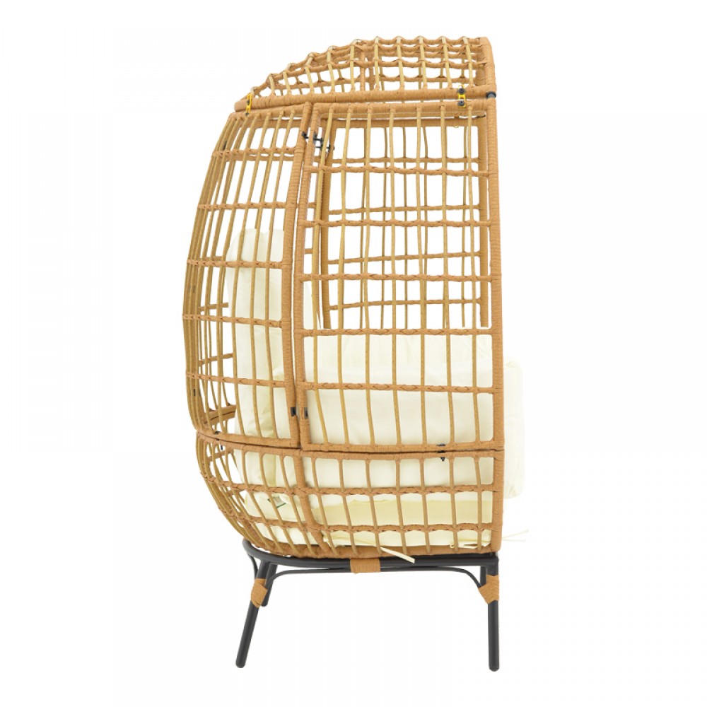 Πολυθρόνα Frox Pakoworld Wicker Rattan Φυσικό-Μεταλλικό Φυσικό-Μαύρο Πόδι-Μπεζ Μαξιλάρι 96X76X145Εκ