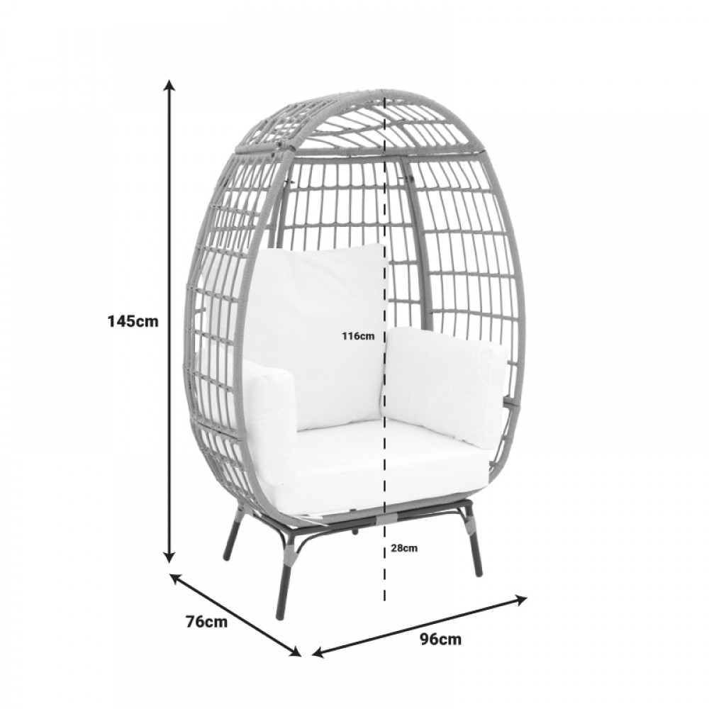 Πολυθρόνα Frox Pakoworld Wicker Rattan Φυσικό-Μεταλλικό Φυσικό-Μαύρο Πόδι-Μπεζ Μαξιλάρι 96X76X145Εκ
