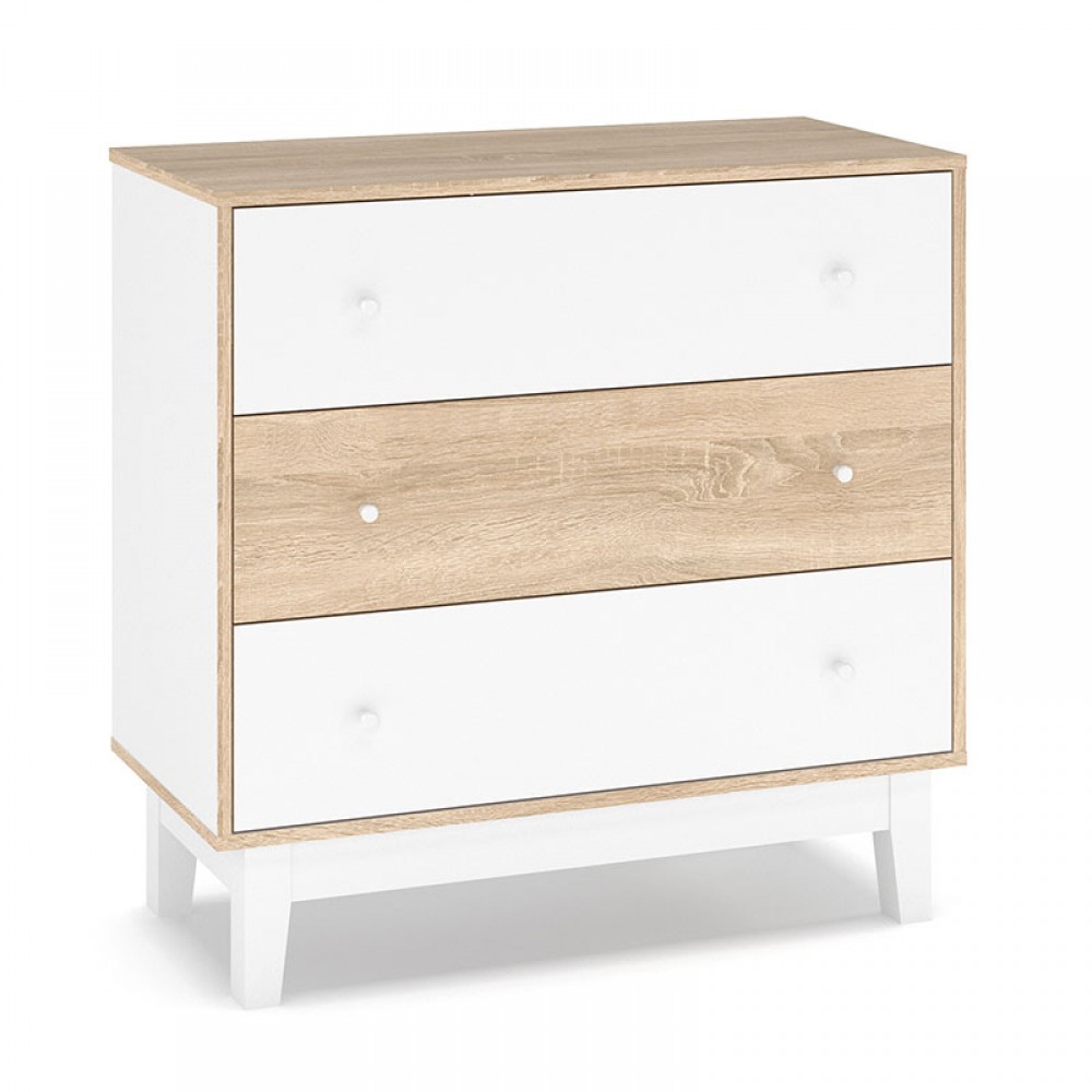 Συρταριέρα Awell Pakoworld 3Ων Συρταριών Sonoma-Λευκό 90X44X88,5Εκ