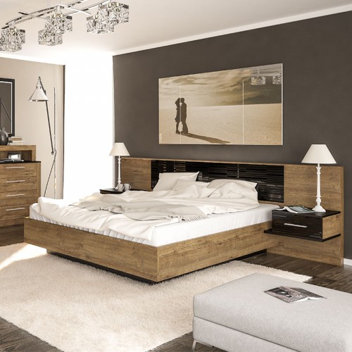 Κρεβάτι Romilly Pakoworld Μαύρο Gloss-Καρυδί 160X200Εκ