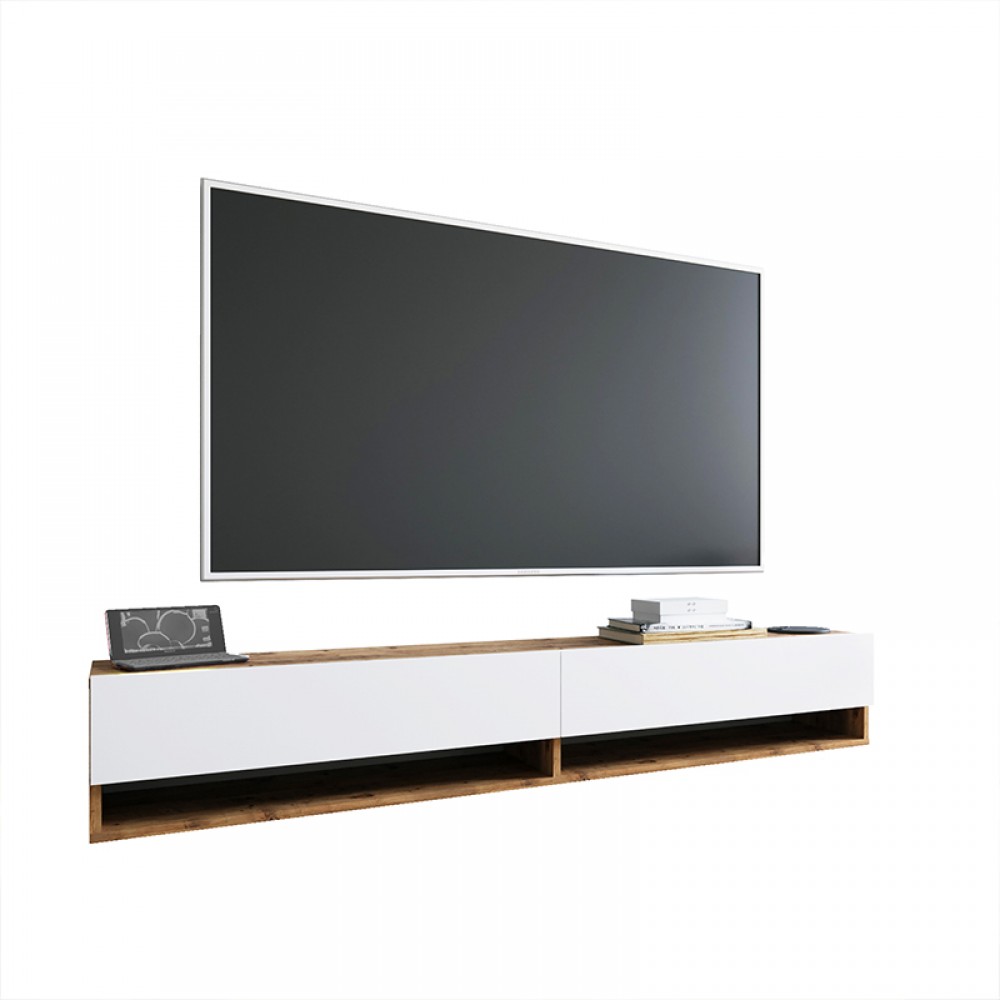 Έπιπλο Τηλεόρασης Επιτοίχιο Handra Pakoworld Λευκό-Oak 180X31,5X29,5Εκ