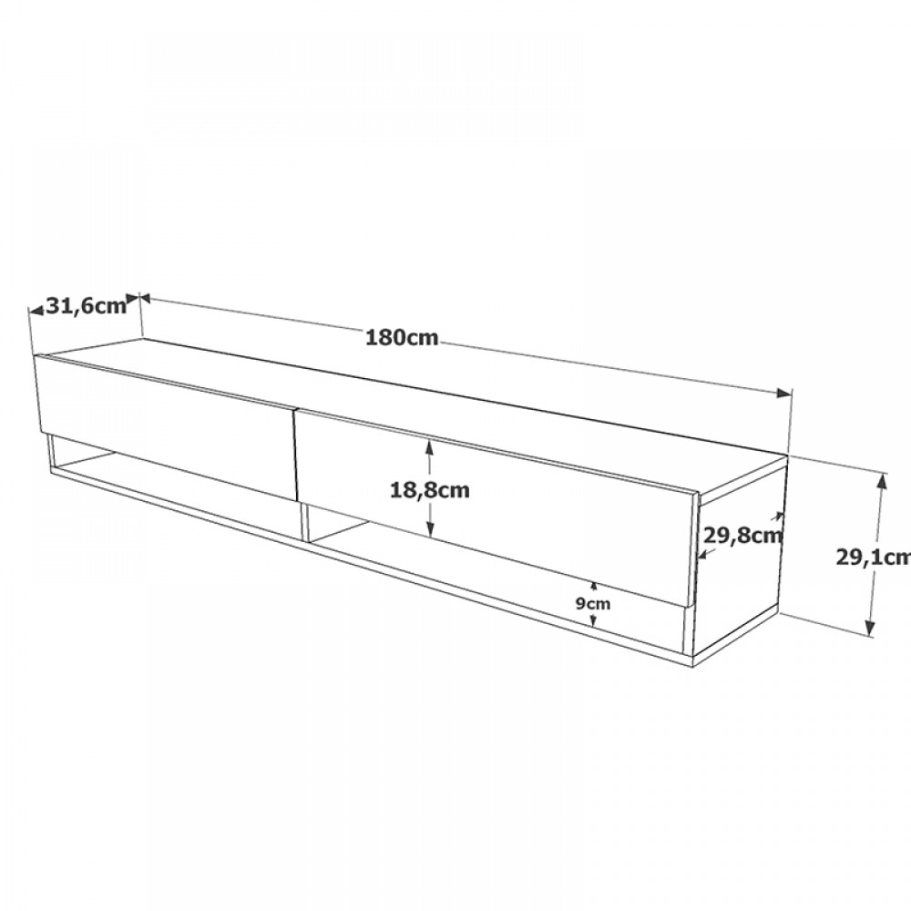 Έπιπλο Τηλεόρασης Επιτοίχιο Handra Pakoworld Λευκό-Oak 180X31,5X29,5Εκ