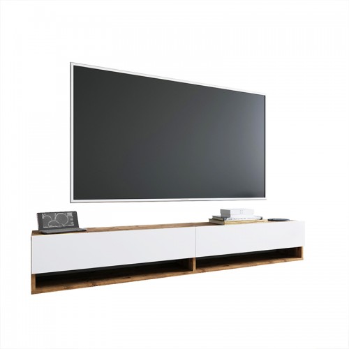 Έπιπλο Τηλεόρασης Επιτοίχιο Handra Pakoworld Λευκό-Oak 180X31,5X29,5Εκ