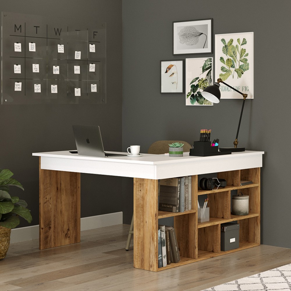 Γραφείο Γωνιακό Rosaline Pakoworld Λευκό-Oak 120X129X72Εκ