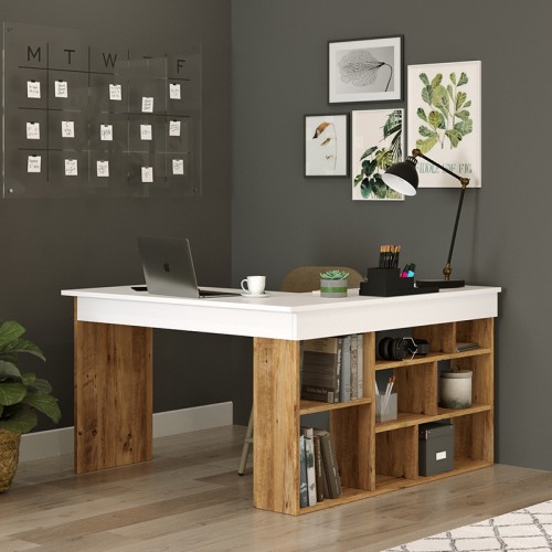 Γραφείο Γωνιακό Rosaline Pakoworld Λευκό-Oak 120X129X72Εκ