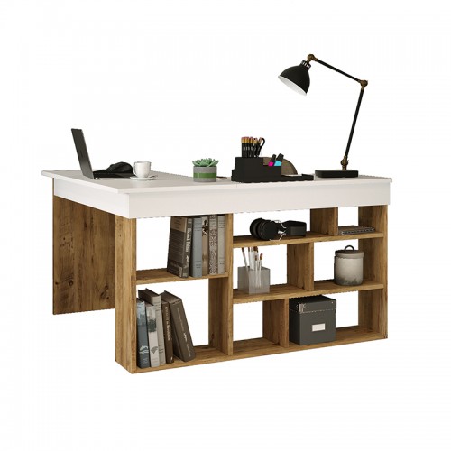 Γραφείο Γωνιακό Rosaline Pakoworld Λευκό-Oak 120X129X72Εκ