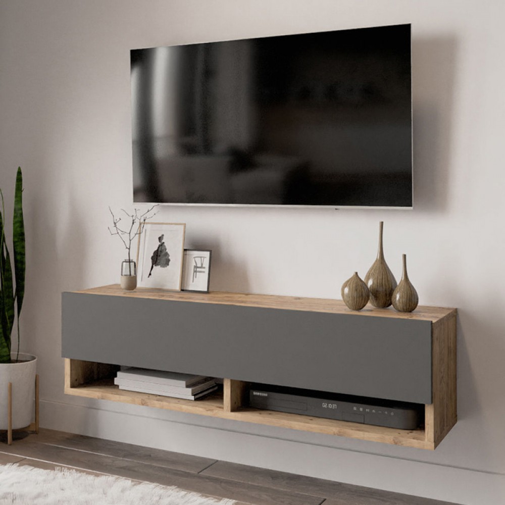 Έπιπλο Τηλεόρασης Επιτοίχιο Handra Pakoworld Ανθρακί-Oak 100X31,5X29Εκ