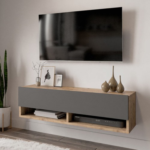 Έπιπλο Τηλεόρασης Επιτοίχιο Roscoe Pakoworld Ανθρακί-Oak 100X31,5X29Εκ