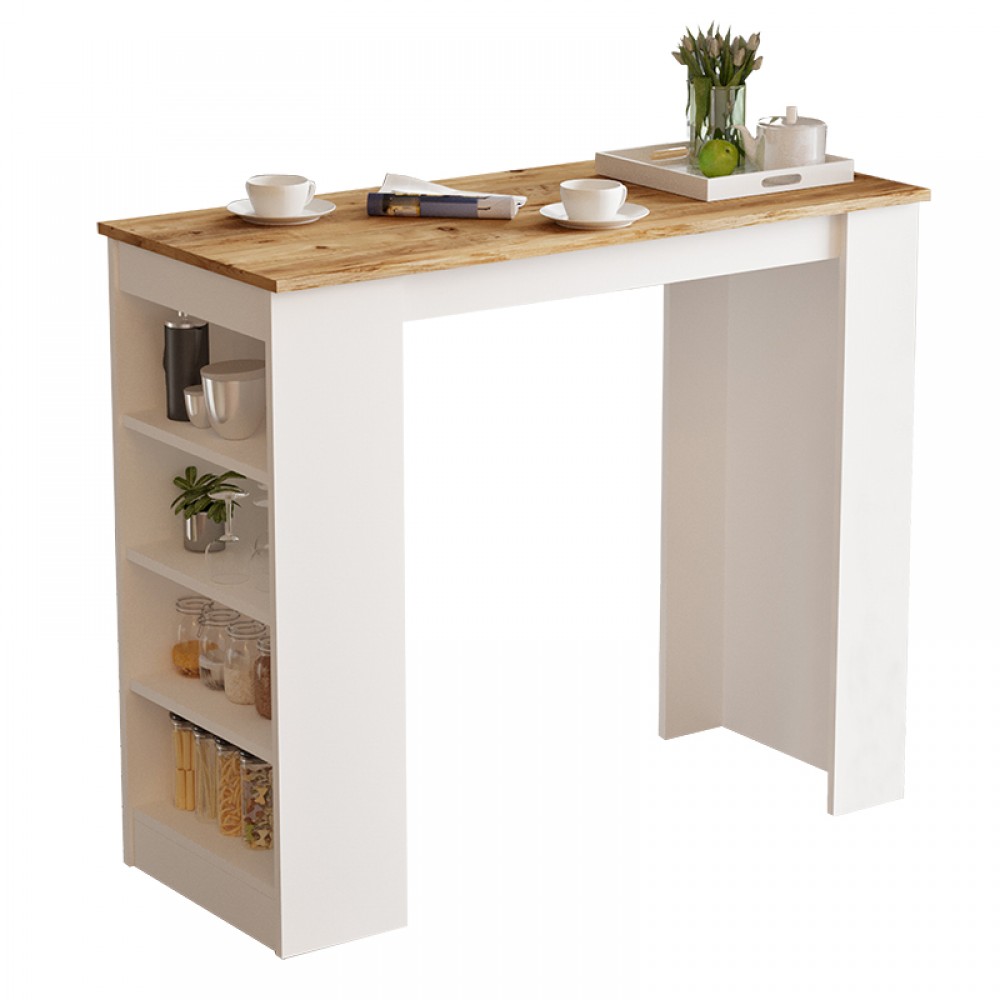 Τραπέζι Μπαρ Riff Pakoworld Λευκό-Oak 120X51.5X101.5Εκ