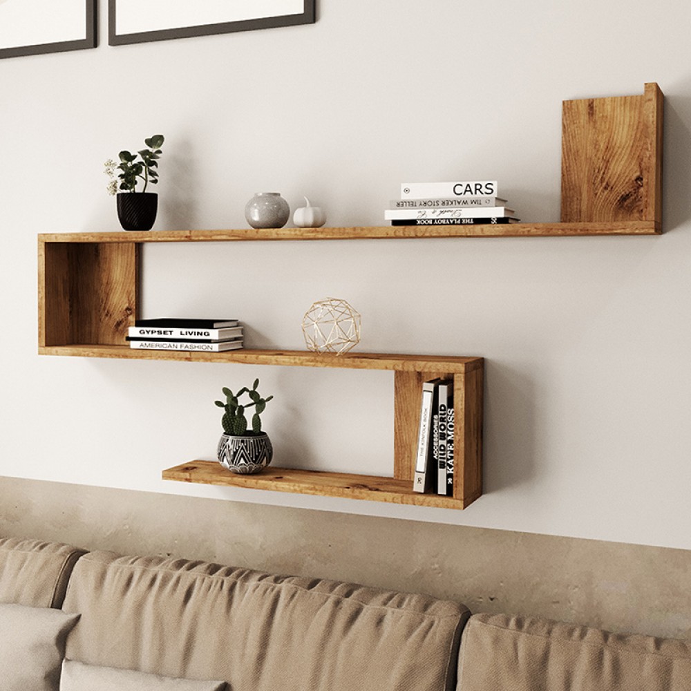 Ραφιέρα Τοίχου Belinda Pakoworld Oak 120X14.5X71.4Εκ