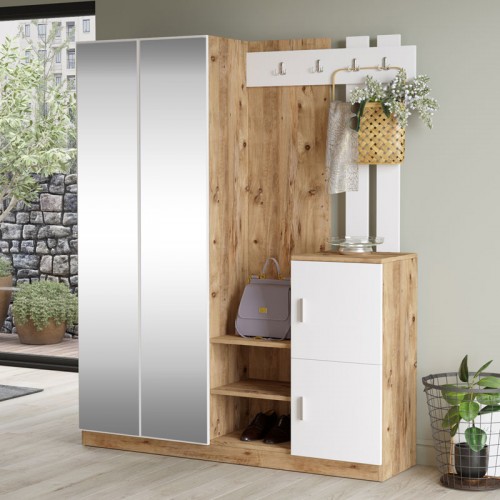 Έπιπλο Εισόδου Doorse Pakoworld Μελαμίνης Λευκό-Oak 147.5X35X180Εκ