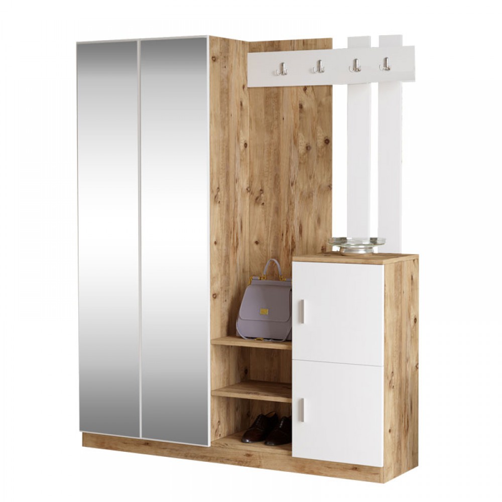 Έπιπλο Εισόδου Doorse Pakoworld Μελαμίνης Λευκό-Oak 147.5X35X180Εκ