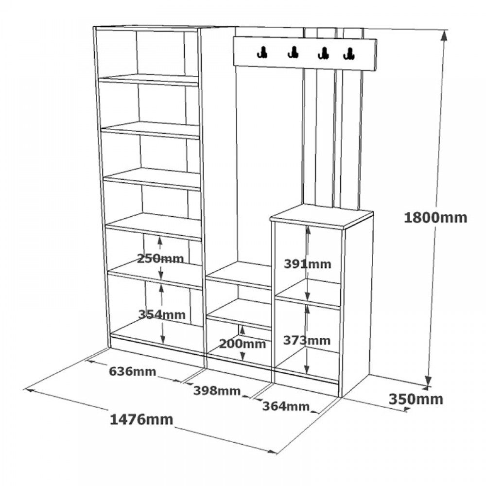 Έπιπλο Εισόδου Doorse Pakoworld Μελαμίνης Λευκό-Oak 147.5X35X180Εκ