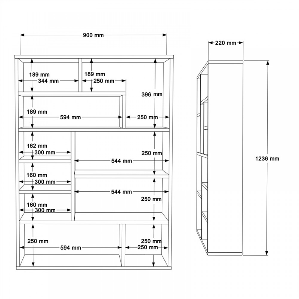 Βιβλιοθήκη Decora Pakoworld Σε Φυσική-Ανθρακί Απόχρωση 90X22X123.6Εκ