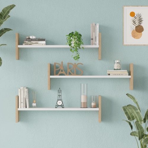 Ραφιέρα Τοίχου Mento Pakoworld Λευκό Με Oak 75,6X14,5X23,6Εκ